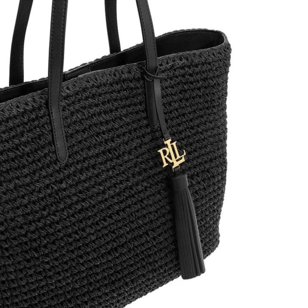 Ralph Lauren Straw Medium Whitney Tote Black - Picture 2 of 5